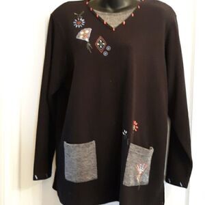 Napa Valley Black embroidered ribbed tunic top